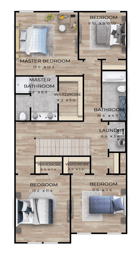 A diagram of a house layout with labeled rooms and dimensions.