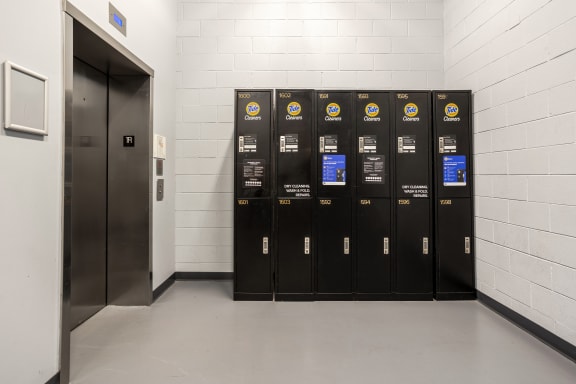 Row of lockers at The Madison at Racine, Chicago, Illinois