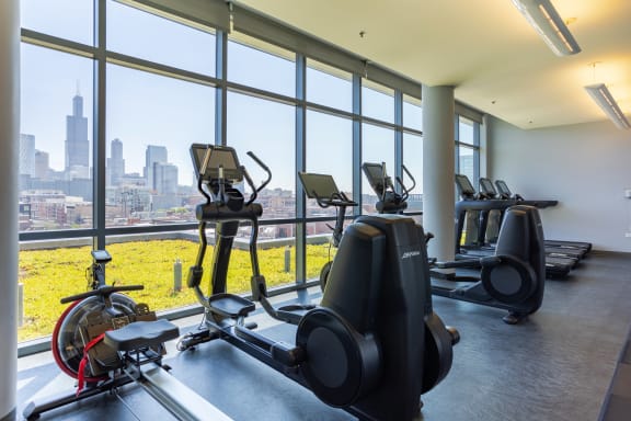 Gym with cardio machines at The Madison at Racine, Illinois, 60607