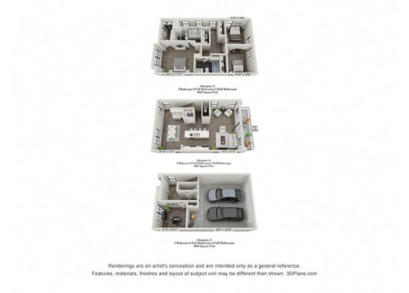 Floorplan Abington A 3 bedroom 3.5 baths 1,868 sq. ft at 780 Townhomes, Franklin, TN 37064