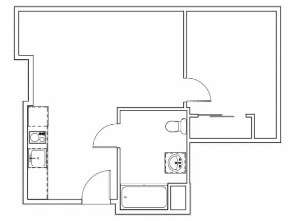 a floor plan of a small room with a stove and a refrigerator