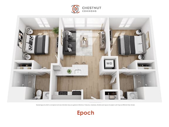 A webpage showcasing a modern apartment layout by Cheestnut Commons.