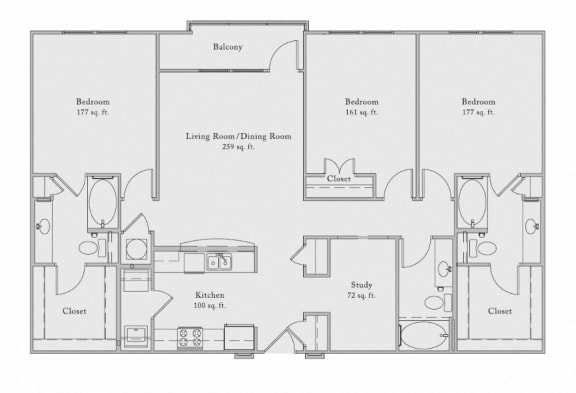 3 bed 3 bath Primrose FloorPlan at The Bartram, Gainesville, Florida 32608