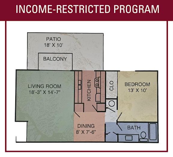 A diagram of an income-restricted program apartment layout.