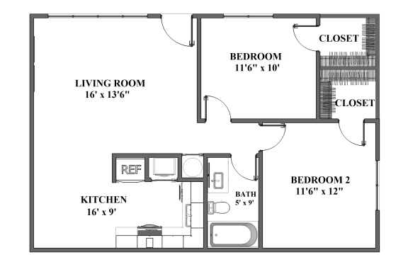 a floor plan of a bedroom apartment