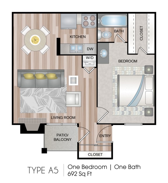 1 bed 1 bath floor plan A