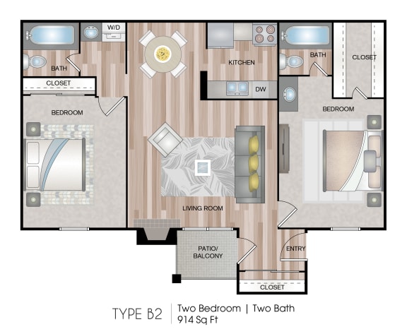 2 bed 2 bath floor plan A