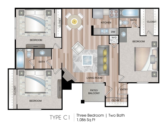 3 bed 2 bath floor plan