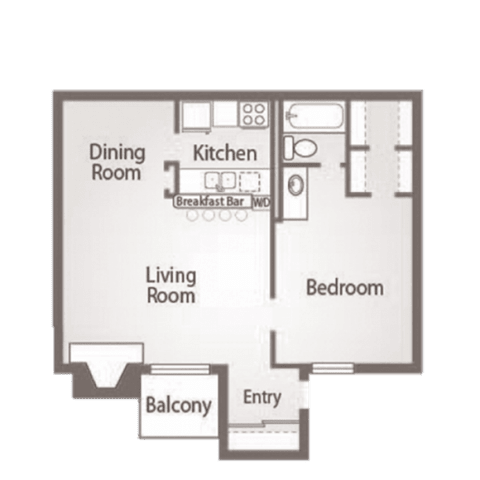 1 Bed 1 Bath Floor Plan at Abbey Glenn Apartments, Waco, TX, 76706