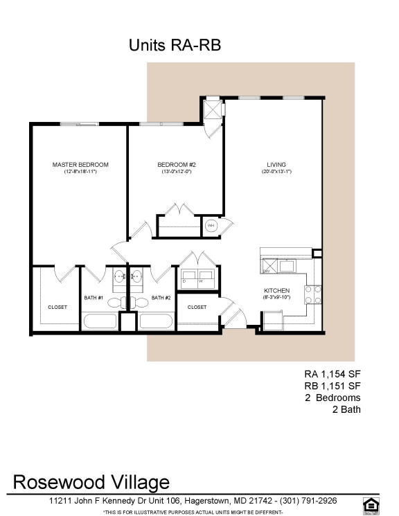 2 bed 2 bath RA_RB at Rosewood Village, Hagerstown, MD, 21742