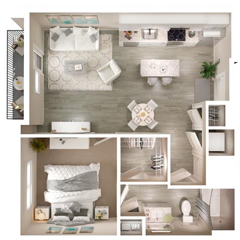 A3 Balcony Floor Plan at Walcott Jeffersonville, Jeffersonville, IN