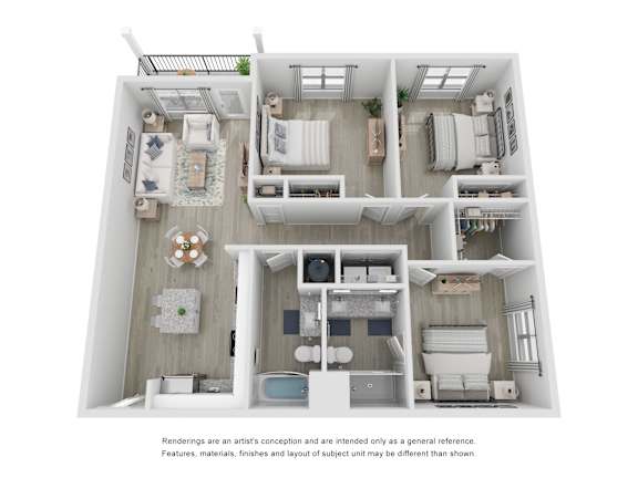 3 Bedroom 2 Bathroom 3-D Floor Plan