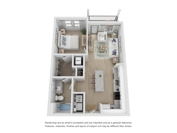 A1 floor plan 1 bed 1 bath