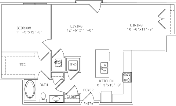 2-A9 1 Bed 1 Bath Floor Plan 2-A9 1 Bed 1 Bath Floor Plan at Mira Upper Rock, Rockville, MD, 20850
