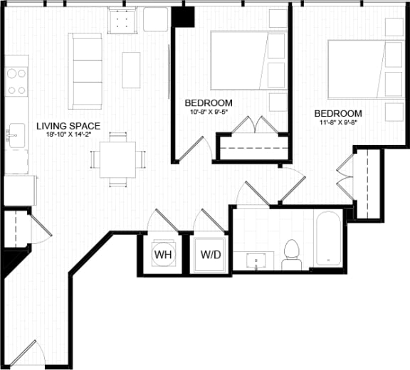 2A -1 Floor Plan at The Oxford Apartments, Maryland
