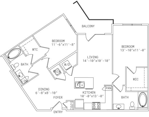 2-B10 2 bedroom 2 bath Floor Plan at Mira Upper Rock, Rockville, 20850