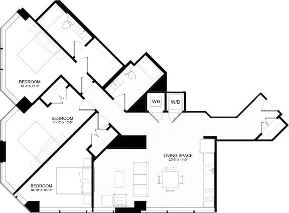 3B Floor Plan at The Oxford Apartments, Oxon Hill, MD