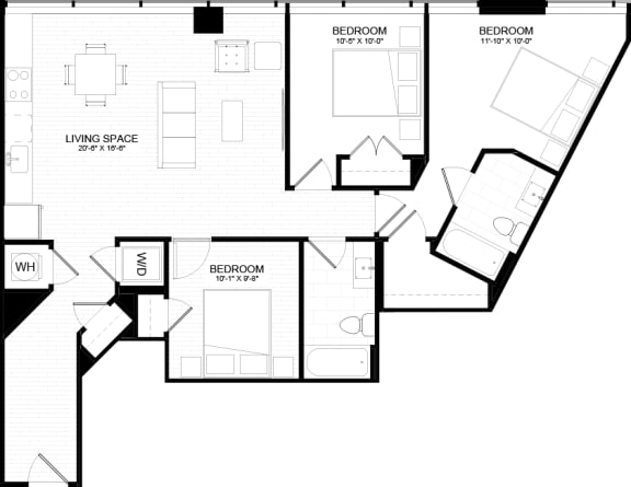 3C Floor Plan at The Oxford Apartments, Oxon Hill, 20745