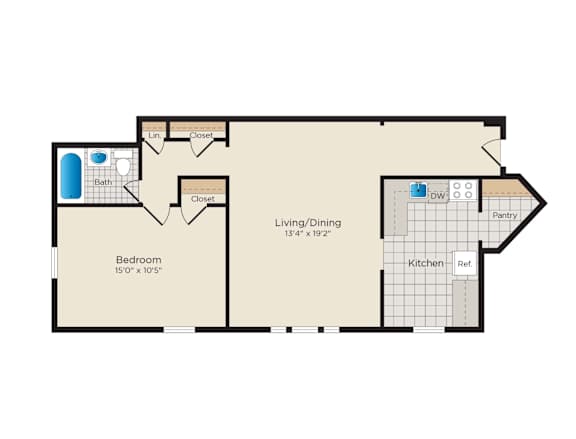 One Bedroom 1 Bathroom Floorplan at Falkland Chase, Silver Spring, 20910