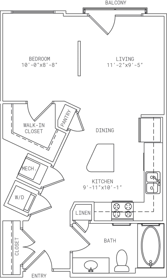 2-S1 0 Bedroom 1 Bathroom Floor Plan at Mira Upper Rock, Maryland, 20850