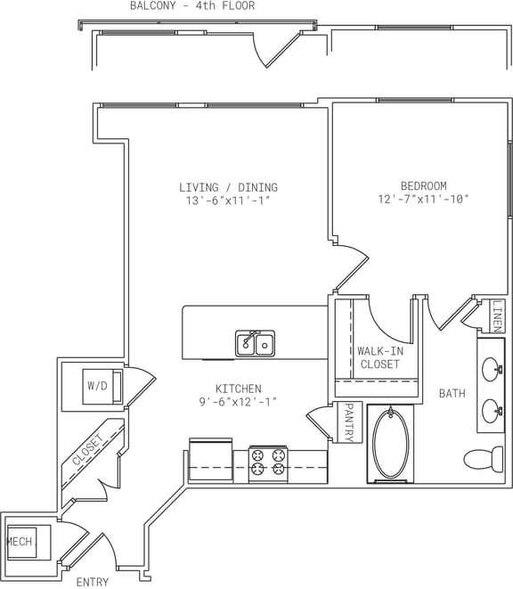 Floor Plan  1-A18 1 Bed 1 Bath Floor Plan at Mira Upper Rock, Rockville