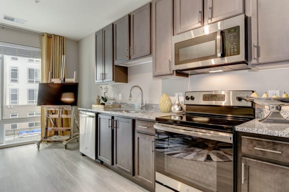 Kitchen with Gray Cabinets at Ascend Apollo Apartments, Largo, Maryland