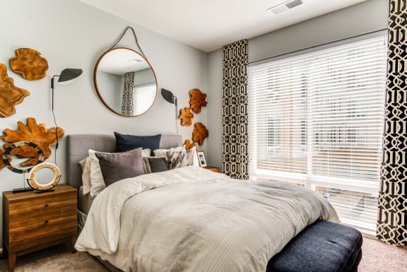 Bedroom with Large Bed and Windows at Ascend Apollo Apartments, Largo, Maryland