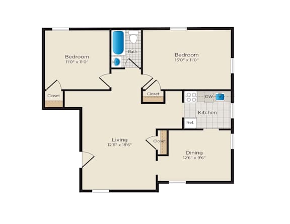 2 Bedroom 1 Bathroom Floorplan at Falkland Chase, Silver Spring