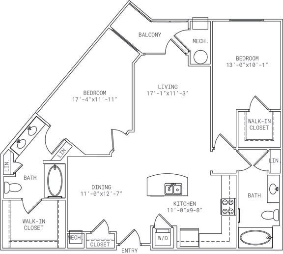 Floor Plan  1-B7 2 Bedroom 2 Bathroom Floor Plan at Mira Upper Rock, Maryland
