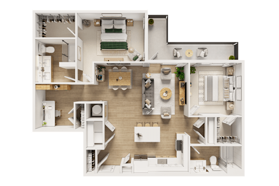 A detailed 3D floor plan of a house showing all rooms and their layouts.