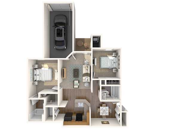 Two bedroom floor plan with garage at Park at Winterset Apartments, Owings Mills, MD 21117