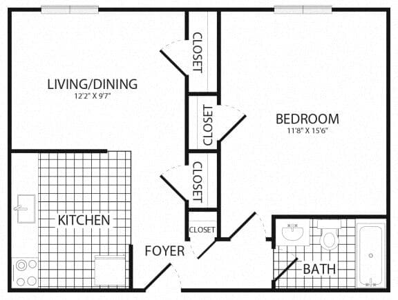 Floor Plan  1 bed 1 bath B at Earle Manor Apartments, Wheaton, Maryland