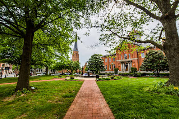 A brick pathway at The Terrace Apartments, Frederick