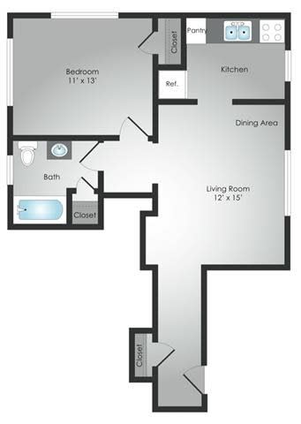 Floor Plan  1 bed 1 bath B at Hamilton Manor Apartments, Hyattsville, MD 20782