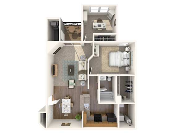 One bedroom apartment 3D floor plan at Park at Winterset Apartments, Owings Mills