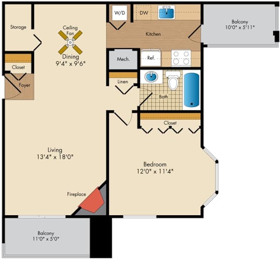 A1 Floor Plan at Poplar Glen Apartments, Columbia, Maryland.