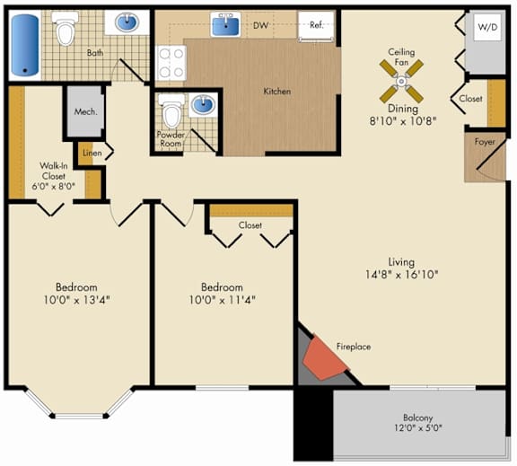B1 Floor Plan at Poplar Glen Apartments, Maryland.