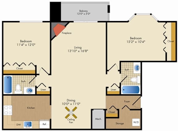 B2R Floor Plan at Poplar Glen Apartments, Columbia, MD.