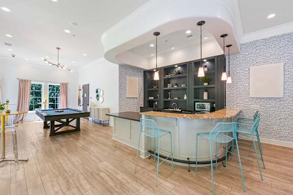 Clubhouse With pool table at Poplar Glen Apartments, Columbia, Maryland.