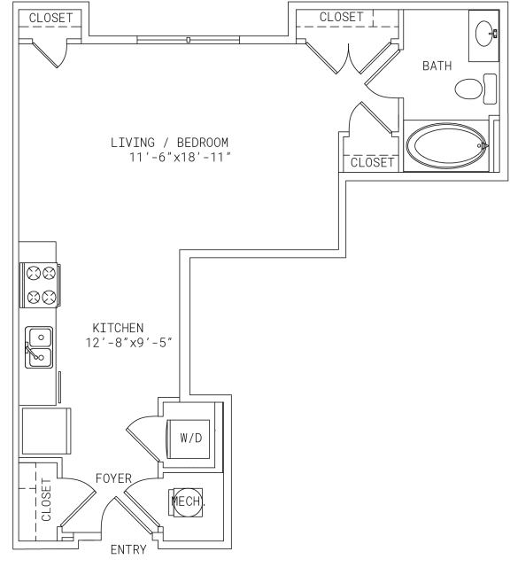2-S1 0 Bed 1 Bath Floor Plan at Mira Upper Rock, Rockville