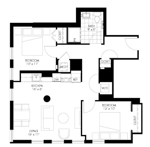 A black and white image of a floor plan for a house.