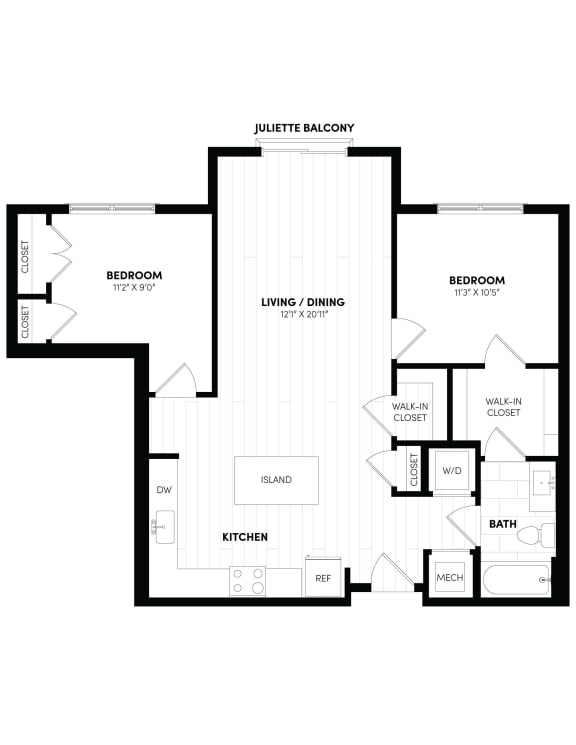 Floor Plan  2B Floor Plan at Woodmore Apartments, Bowie, MD