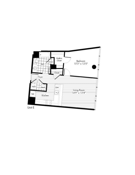 One Bed One Bath Floor Plan at The Zenith, Maryland