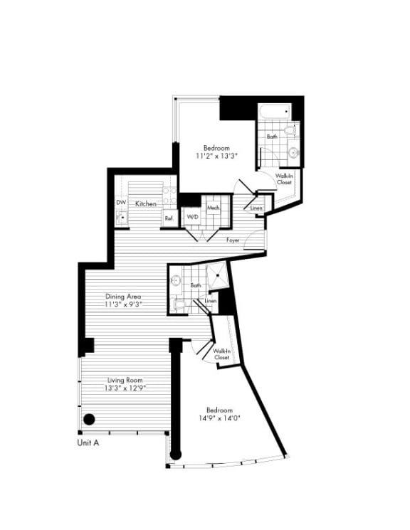 A 2 Bed 2 Bath Floor Plan at The Zenith, Maryland