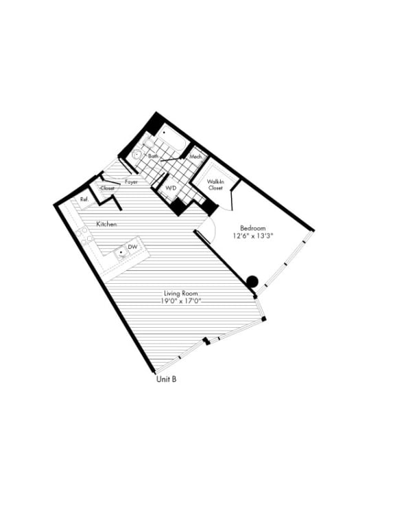 B 1 Bed 1 Bath Floor Plan at The Zenith, Baltimore, MD, 21201