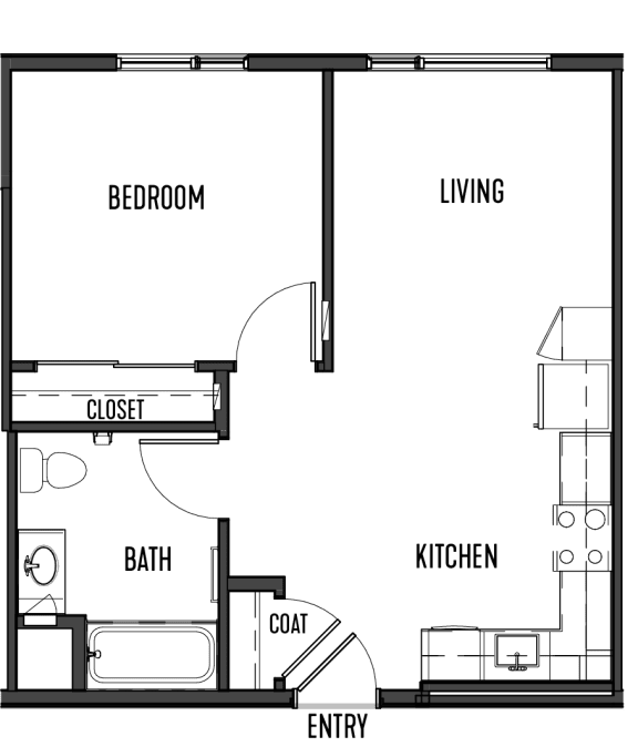 Floor Plan  a floor plan of a studio apartment with a bedroom and a living room