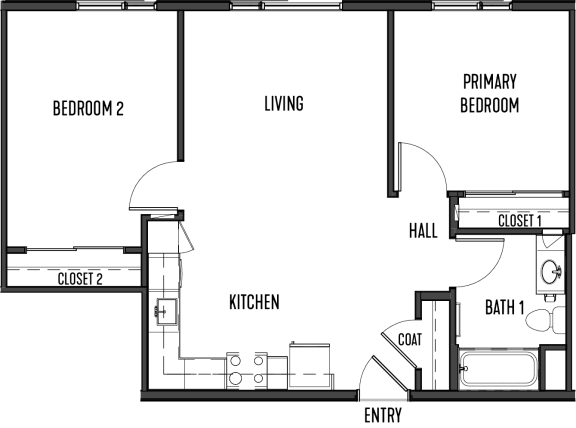 Floor Plan  a floor plan of a studio apartment with a bedroom and a living room