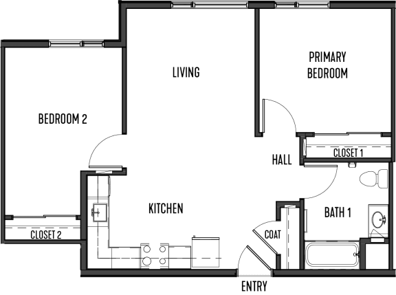 Floor Plan  a floor plan of a studio apartment with a bedroom and a living room