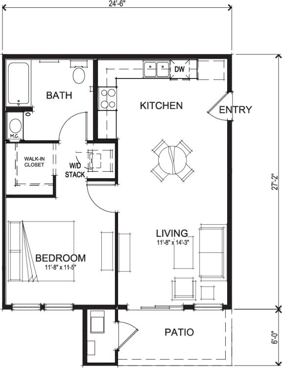 Eaglepointe 1 Bed 1 Bath 667 SF