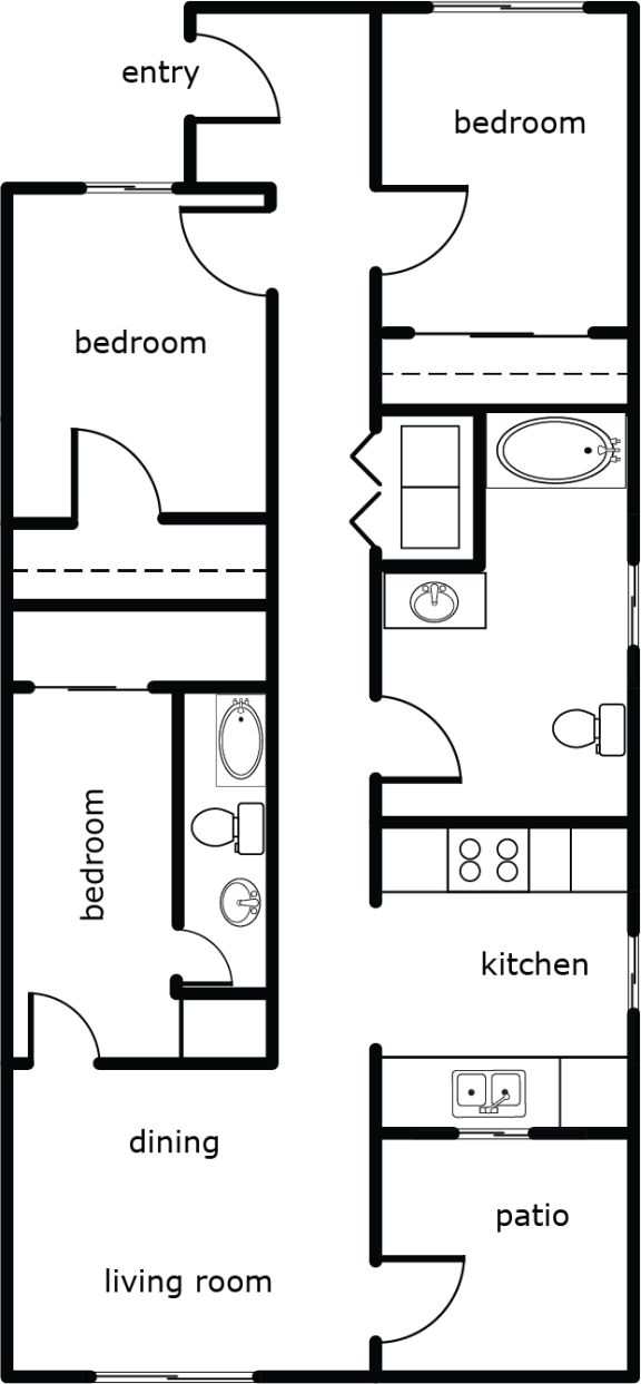 the floor plans for the two bedroom apartments include a living room and a dining room